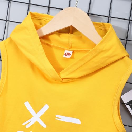 Image of Kids Boys Summer 2PCS Outfits Sleeveless Hooded Loose Casual Top Shirt and Elastic High Waist Sports Short Pant Set