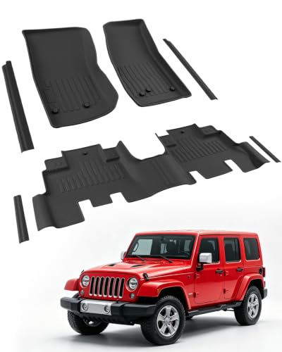 Car Floor Mats for Jeep Wrangler 2007-2018, with Door Sill Protectors