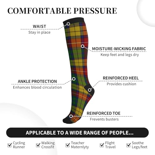 Old Scotsman Clan Buchanan Tartan Plaid Compression Socks, Suitable For Both Men And Women - Perfect For Running, Grooming, Hiking, Flying, And Traveling3