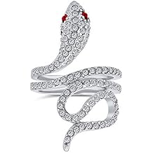 Bling Jewelry Spiral Wrap Snake Fashion Statement Ring For Women Red Eye Cubic Zirconia Pave CZ Silver Plated Brass