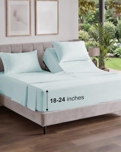 Image of Flex Top Split Head King Sheet Set - 4 Piece Extra Deep Sheets - Ice Blue