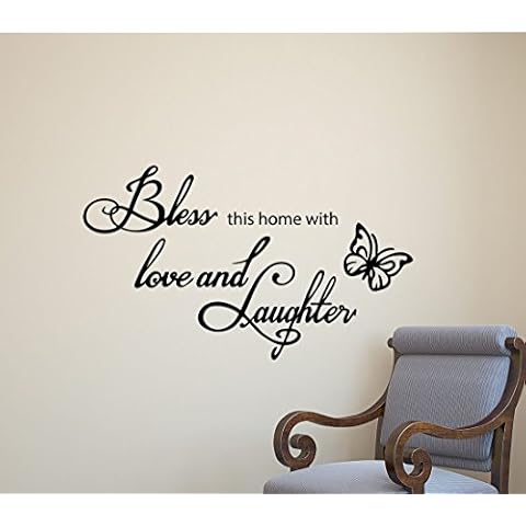 Bless This Home with Love and Laughter Wall Decal 35x22" Life Quote Inspirational Sayings Lettering Vinyl Sticker Motivational Gift Home Bedroom Decor Art Poster Mural Print 609 Cover
