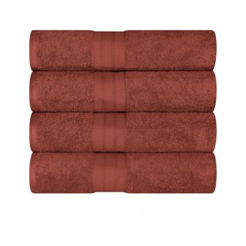 SUPERIOR Long Staple 100% Combed Cotton 700GSM Solid Highly-Absorbent 4-Piece Bath Towel Set for Bathroom, Shower, Kitchen-Super Soft, Plush, Highly Absorbent, Assorted 4-Piece Towels, Hot Chocolate