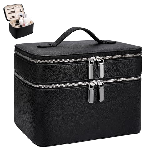 idoltimes Makeup Case, Large Capacity Leather Makeup Bag for Women,Large