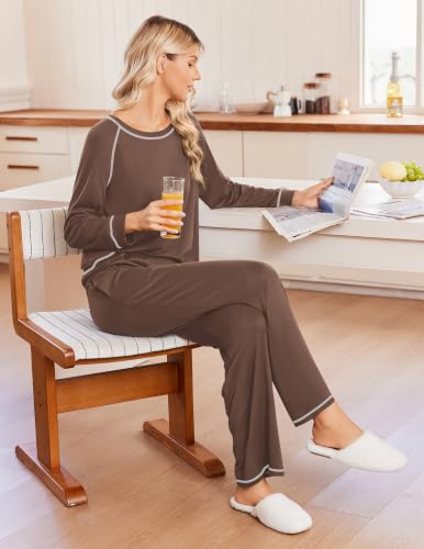 Ekouaer Womens Pajamas Long Sleeve Pjs Soft Loungewear 2 Piece Lounge Sets - image 4