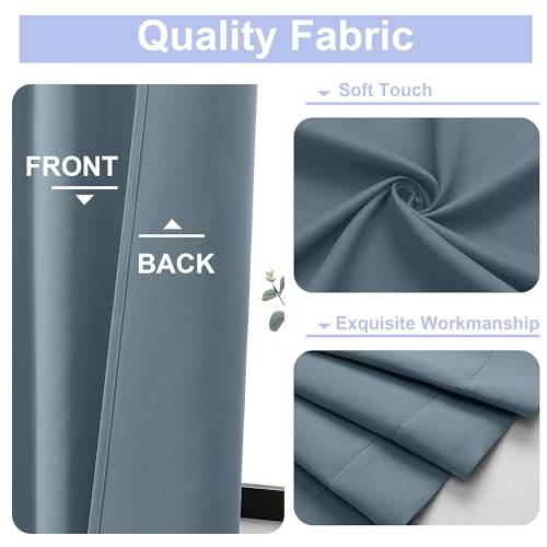 Simplebrand Ava Stone Blue Blackout Curtains for Bedroom 63 Inch Length 2 Panels, Solid Thermal Insulated Energy Saving Rod Pocket Window Treatment Curtains Blackout Drapes, W40 x L63 Inch, Stone Blue
