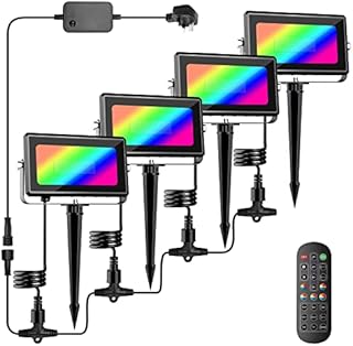 GLUROO Floodlight Outdoor RGB 40W,Colour Changing LED Flood Lights with Remote Control,LED Landscape Lights Dimmable,Timing,Garden Lighting Waterproof for Landscape,Pathway,Party,UK 3-Plug 4Pack