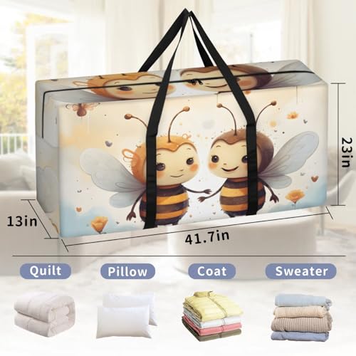 Cute Bee Extra Large Moving Bags Heavy Duty Storage Bags Abstract Bee Cloth Wrap Around Handles Double Zipper Reusable Convenient Foldable Storage Tote for Travel Camping Space Save2