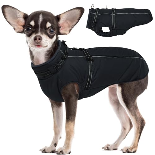 Lelepet Waterproof Dog Jacket with Harness Built in Warm Dog Winter Coat, Reflective Jacket Fleece Jacket, Dogs Coats for Small Dogs, Cozy Thermal Pet