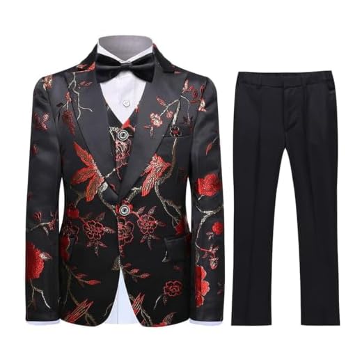 SWOTGdoby Boys Gold Paisley Floral Suit Tuxedo Slim Fit Embroidery 3 Pieces Suit Set Blazer Vest Pants