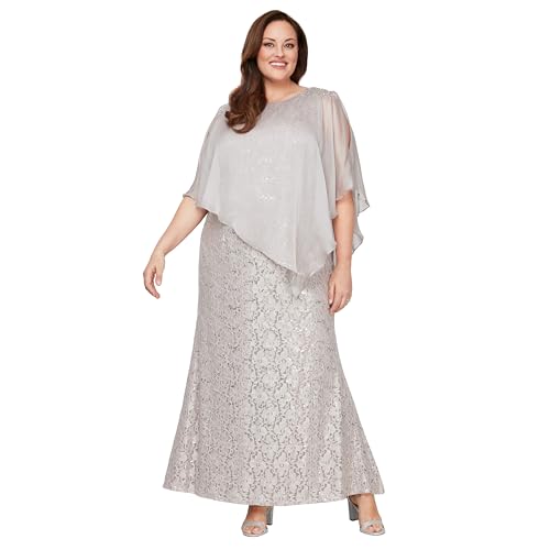 Image of S.L. Fashions Womens Plus Size Long Length Sequin Lace Beaded Capelet Mother of The Bride Dress, Formal Evening Gown
