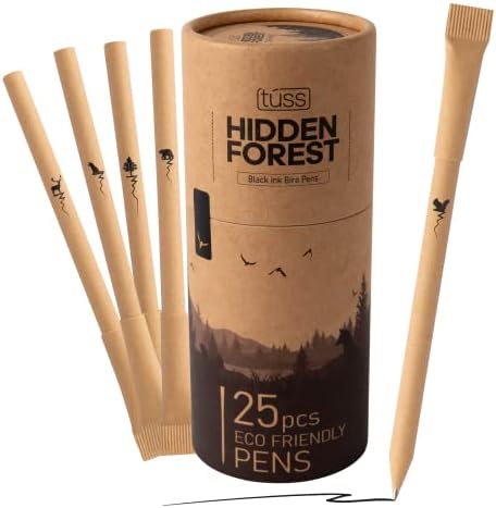 Túss® Eco Pens - (25 Pcs) Eco Friendly Black Ink Biro Pens : Craft Paper Ballpoint Pens - Vegan Eco Products, Gift for Men, Gift for women, Office supplies,Environment Friendly Kraft Paper Pens.