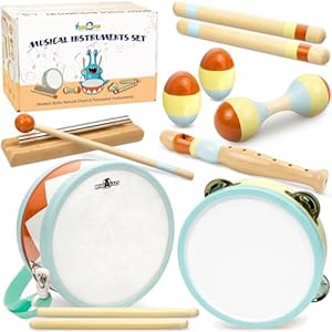 MINIARTIS Toddler Musical Instruments – Montessori Wooden Musical Toys for Toddlers 1-3 | Modern Boho Baby Drum Set with Neutral Colors Percussion Instruments | Kids Preschool Educational