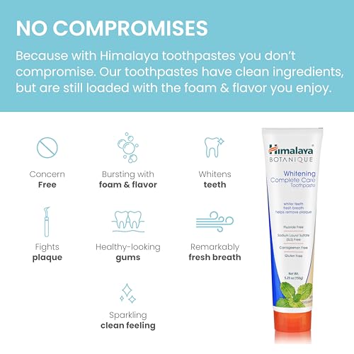 Himalaya Botanique Complete Care Whitening Toothpaste, Simply Peppermint, Fluoride Free for a Clean Mouth, Whiter Teeth and Fresh Breath, 5.29 oz, 2 Pack - Thumbnail 4