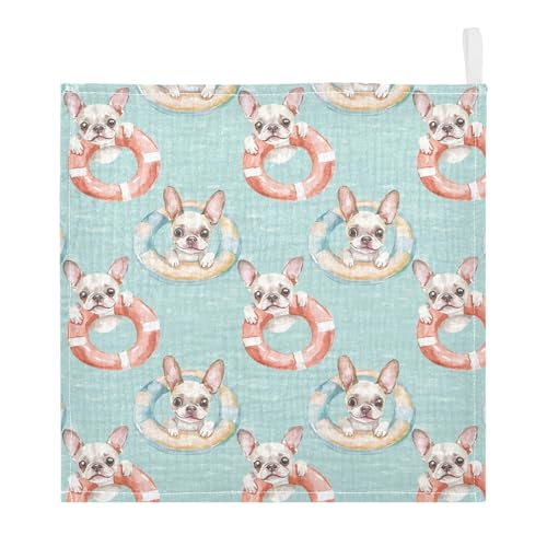 vvfelixl Cartoon Dog Swim Baby Burp Cloths Baby Muslin Washcloths for Boys Girls Cotton Babys Face Towel for Newborn Infants Soft and Absorbent 11.8 X 11.8 in, 5 Pack
