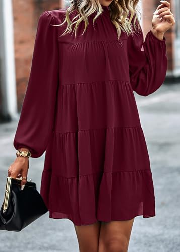 Image of KIRUNDO Women's 2026 Fall Long Sleeve Baby Doll Dresses | Ruffle Mock Neck, Tiered Flowy Swing, Mini Shift Dress, Loose Fit, Wedding Guest, Baby Shower, Summer, Autumn Winter Clothing