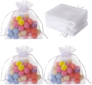 WsjiaboFux 50Pcs White Mini Sheer Organza Gift Bags, 2x3 Breathable Storage Bag with Drawstring, Mesh Bags for Wedding Favor Party Pouch, Gift Wrapping Supplies,Stationery Wrapping Supplies,Wrap