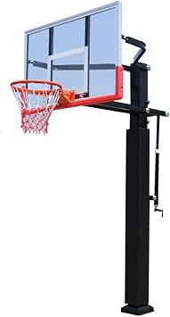 Basketball Stand Outdoor Fixed Basketball Hoop for Adults and Teenagers, Manual Lifting 1.4-3.05m Dunk System,with Tempered Backboard Color Black, Size 120x80cm/47x32in