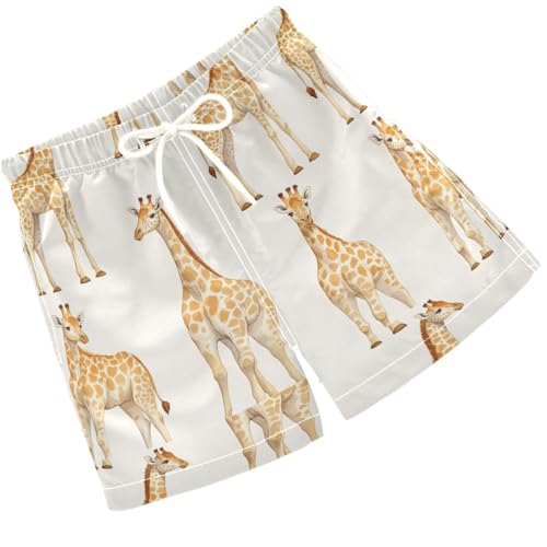 Pigsaly Boys' Swim Board Shorts Watercolor Yellow Giraffes Boy's Swim Trunks Kids Swimwear 5T