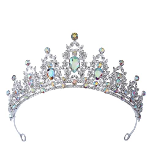 Tiara de corona nupcial barroca con cristales multicolor para novias elegantes