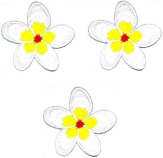 Umama Patch Set of 3 White Yellow Flower Hawaii Embroidered Iron On Applique Patch Cute Hibiscus Cartoon Kids Patch Craft Decorative Repair Clothing Jeans T-Shirt Hat Backpacks