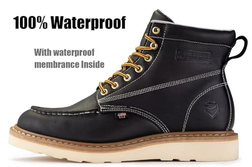 SUREWAY 6” Wedge Moc Toe Work Boots for Men - Soft Toe, Premium Full-Grain Leather, Lightweight Work Boots/Shoes, Comfort Insole, Superior Oil/Slip Resistant, Real Goodyear, EH Rated Industrial2