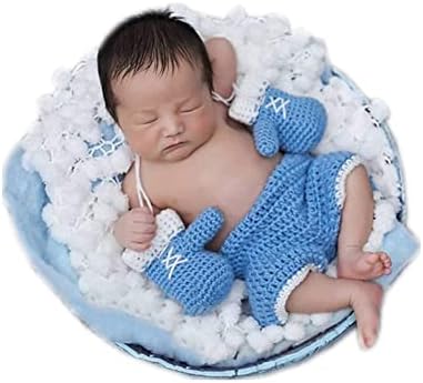 Coberllus Newborn Monthly Baby Photo Props Boxing Champion Gloves with Pants Set for Boys Girls Photography (Blue)