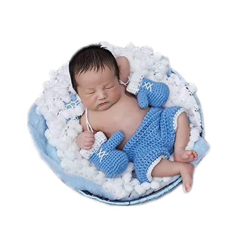 Coberllus Newborn Monthly Baby Photo Props Boxing Champion Gloves With Pants Set For Boys Girls Photography (Blue) #TOP19