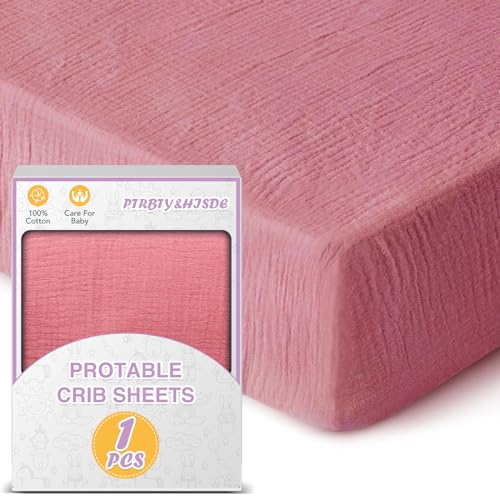 Image of Muslin Crib Sheets for Girls and Boys,Baby Crib Sheets,Baby Sheets for Crib,Soft Crib Sheets Fitted Baby Toddler Bed Sheets 28" x 52"Inch (1 Pack Pink)