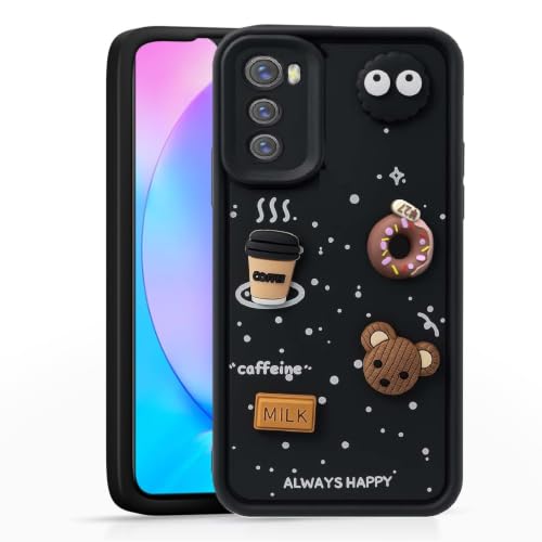 Image of Bintage Cute Fun Ball | Taddy Cartoon 3D Smiley Coffee Cup | Milk Donut | Full Protection Rubber Back Cover Compatible for Motorola Moto e32s - Black