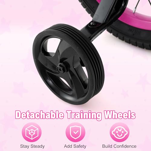 Image of BABY JOY Starry Kids Bike, 12 14 16 18 Inch Bicycle with Training Wheels, Storage Basket, Adjustable Handlebar & Seat, Handbrake & Coaster Brake, Girls Boys Bike