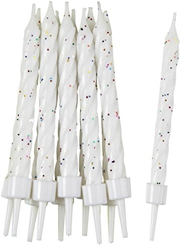 Spiral White Glittery Candles with Holders(10-Piece) - 1 Pack - Image 3