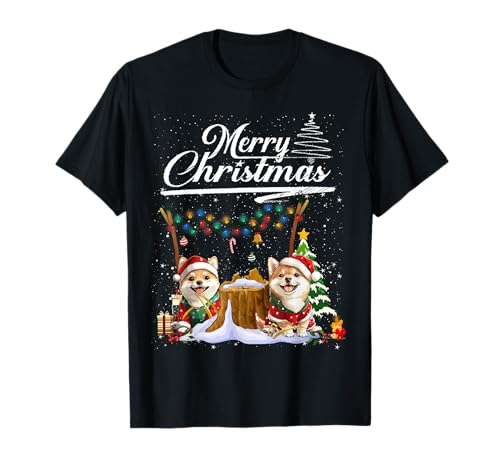 Shiba Inu Christmas Tree Lights Decorations Dog Lover Xmas Maglietta