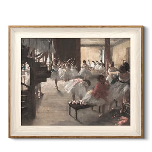HUARCEY Framed Canvas Wall Art The Dance Class Dark Toned Vintage Rustic Art, School of Ballet Classic Impressionism Painting, Young Ballerina Wall Decor for Home Bedroom Bathroom