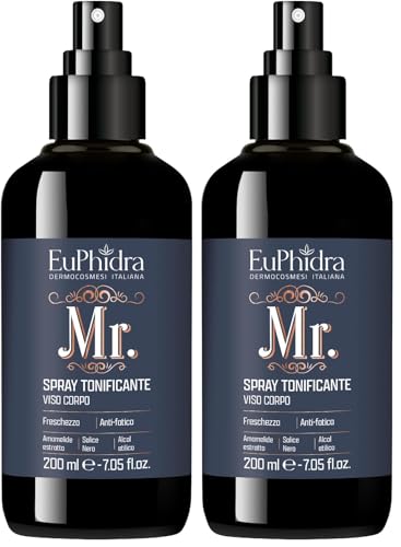Euphidra Mr. - Spray Tonificante Viso Corpo per uomo, Lozione Multifunzionale, Acqua Tonificante Rinfrescante, Immediata Sensazione di Freschezza, Flacone Spray da 200 ml (Confezione da 2)