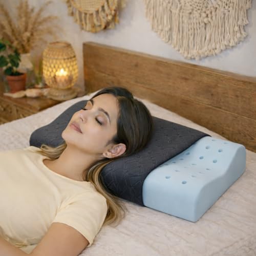 LA VERNE Cervical Neck Pillow | Cooling Gel Infused Breathable Pincore Technology | Neck Pain Relief | Memory Foam Pillow (Standard, Grey, 1)