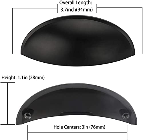 LONTAN 20 Pack Black Cup Handles 76mm Hole Centers 3 Inch Cup Cupboard Handles Suitable for Cabinets and Drawers in Bedrooms Kitchens - Image 2