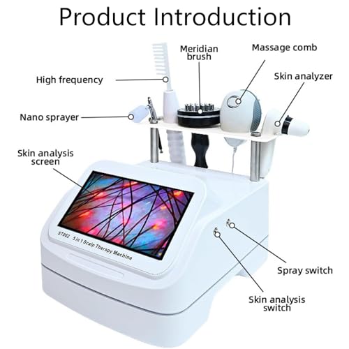 Analizador de cabello, masajeador de cuero cabelludo 5 en 1 y detector de folículos, máquina de diagnóstico para análisis del cuero cabelludo y tratamiento de pérdida de cabello, ideal para salón y