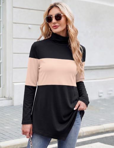 Image of JUSTFASHIONNOW Turtle Neck Shirts for Women Long Sleeve Fall Tunic Tops