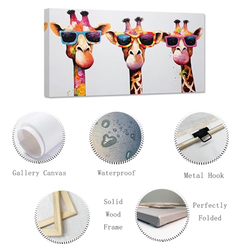 ZXHYWYM Giraffen Familien Leinwandbilder niedliche bunte Tier Poster Drucke lustige abstrakte Gemälde für Kinder Kinderzimmer Kinderzimmer Gerahmt (Bild-3, (30.00 x 60.00 cms))