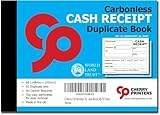 Cherry - Libro de recibos de efectivo autocopiado A6 | Registro de pago duplicado NCR de 2 partes | 50 juegos de copias superiores perforadas para una fácil extracción | Compacto y portátil para