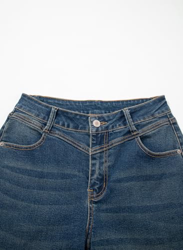 Sidefeel Women's Wide Leg Jeans High Waisted Straight Leg Stretchy Denim Pants with Pockets Real Teal Size 4