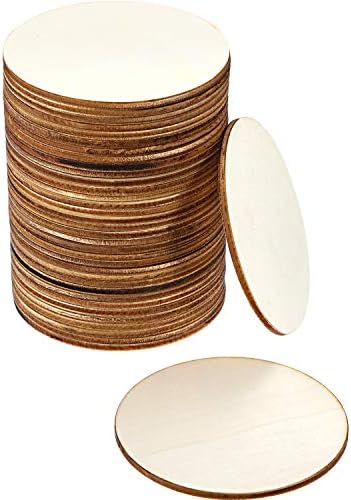 Boao Unfinished Wood Pieces Circle Round Wood Craft Blank Round Ornaments Wooden Cutouts for DIY Craft Project, Decoration, Laser Engraving Carving, 1/8 Inch Thickness (3 Inch Diameter, 36 Pieces)