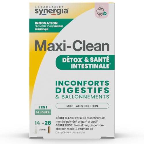 SYNERGIA MAXI-CLEAN Boîte de 42 Gélules | Détox & Santé Intestinale | Limite les Ballonnements | Programme Flash de 14 jours