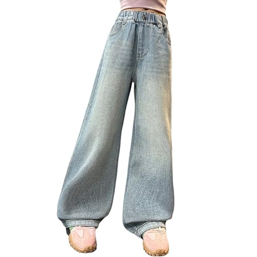 Girls Baggy Boyfriend Jeans Elastic High Waist Distressed Denim Pants Wide Leg Straight Trousers Streetwear Harajuku Trousers
