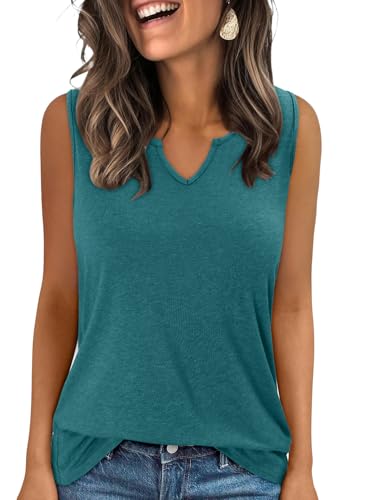 KISSMODA Tank Tops for Women Summer Casual Sleeveless Shirts Dressy Trendy V Neck Tunics Loose Notched Blouses S-3XL