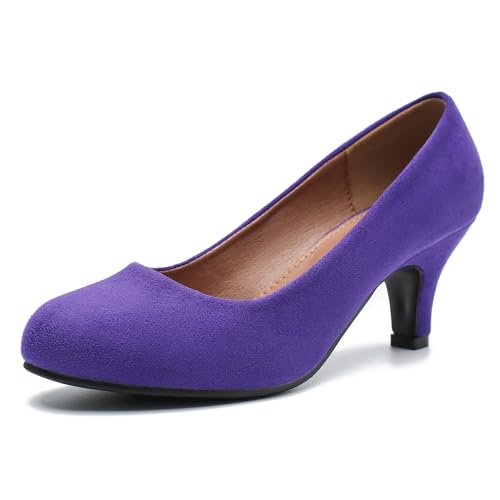 Women's Purple Suede Round Toe Pumps, Kitten Heel 8.5