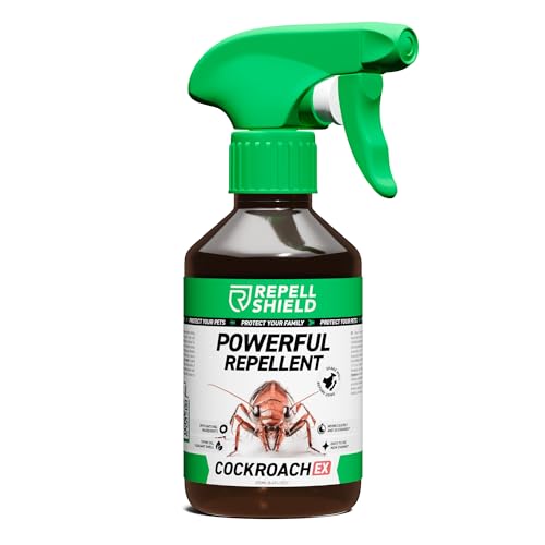 RepellShield Cockroach Repellent Spray - Natural Geraniol Oil, Pet-Safe, Non-Toxic, High Efficiency Pest Control for Homes, Thyme Scented, Versatile Indoors & Outdoors, Eco-Friendly Eradication, 250ml