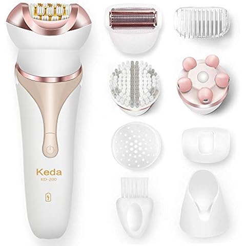 Women Shavers KEDA Multi-Function Electric Razor Hair Removal Epilator Cordless Rechargeable Waterproof Bikini Trimmer with Facial Cleansing Brush and Massager 4 in 1 Kit for Legs, Arm, Face, Body Cover