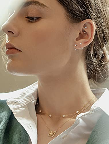 Cassieca 12 Pairs Half Hoops Earrings Stainless Steel Small Huggie Hoop Earrings Ball, Bar, Star, Moon, Heart, Butterfly, Dot, Cz Half Hoops Cartilage Piercing Earrings Tiny Hoop Stud Earrings #TOP5